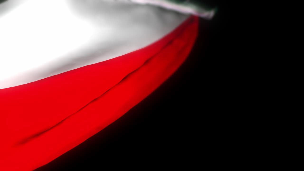 폴란드 발, 파란 발의 현실적인 3d 애니메이션, 바람에 파란 폴란드 국기, 폴란드의 국기, 시엄리스 루프 애니메이션, 4k 고품질, 3d 렌더링