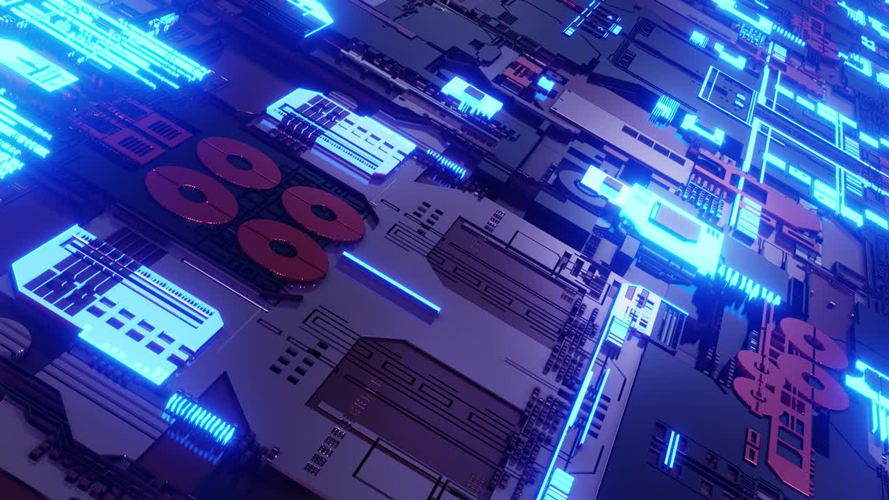 Loop animation of moving an abstract Sci Fi background in the form of computer boards