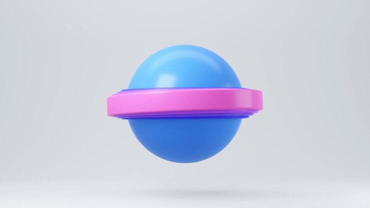 Loop animation of blue glossy rotation sphere with rotation colours orbits on white background.4K abstract animation, 3d render