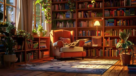 cozy reading nook in a home library