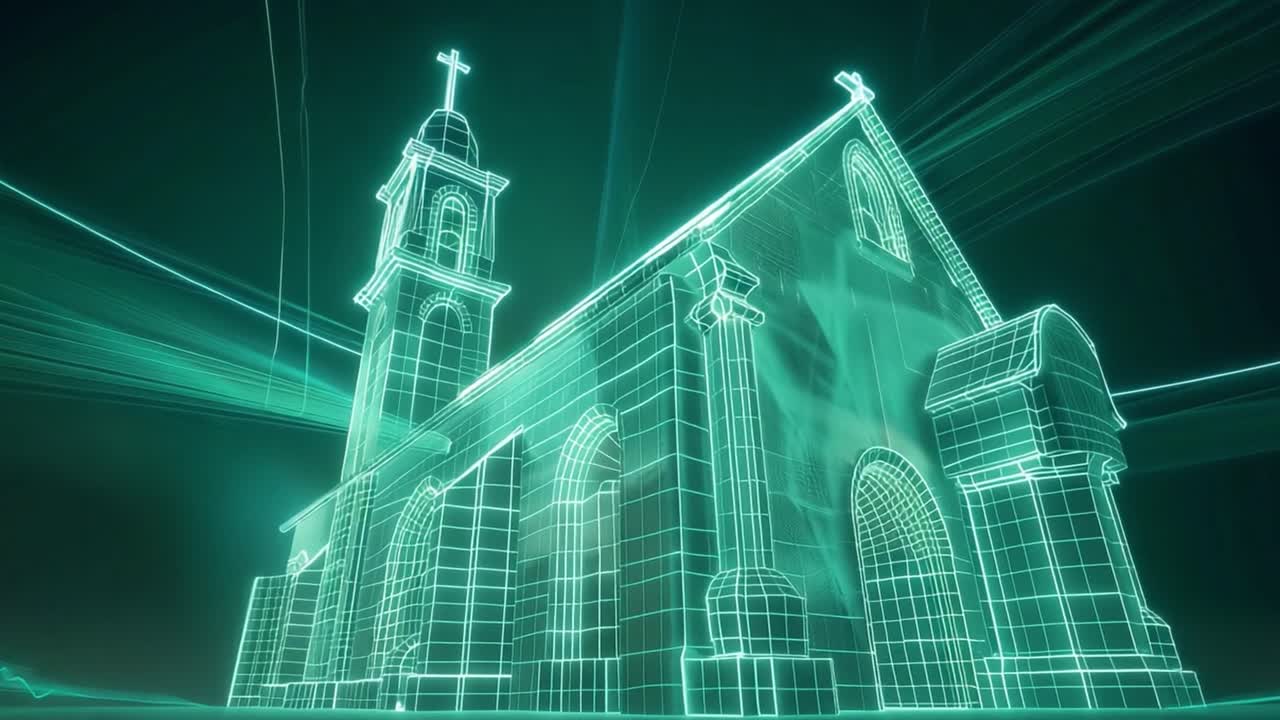 3D Wireframe Rendering of a Church