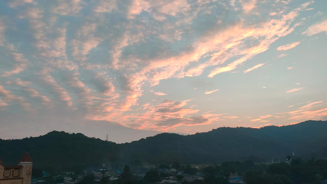 wide shot morning sun and orange sky with cloud