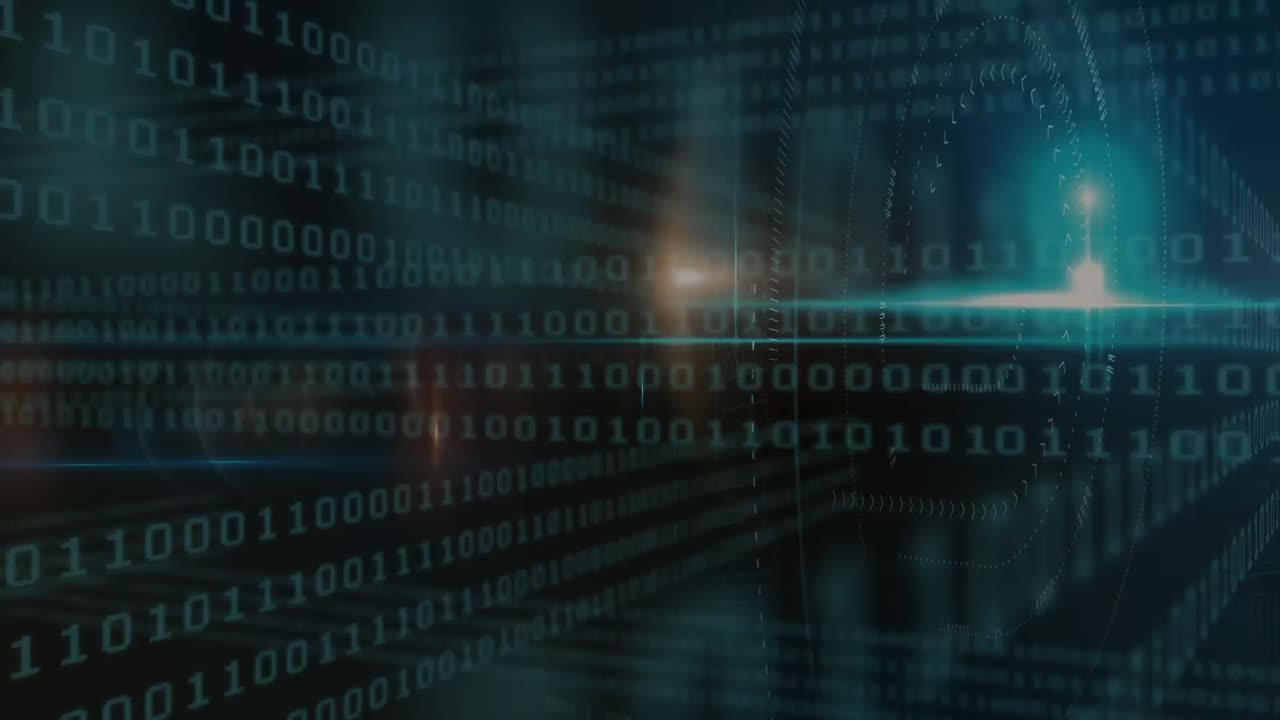 animación de luz azul brillante encendida sobre números binarios que se mueven en bucle