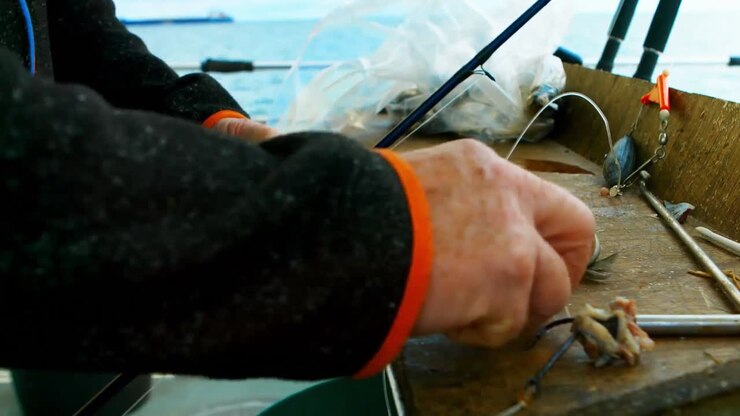 Pescatore che sfiletta il pesce