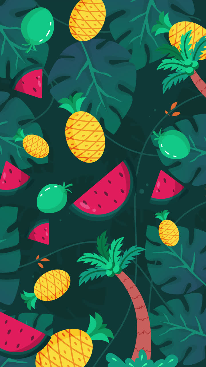 Tropical Fruit and Leaf Pattern with Pineapples and Watermelons