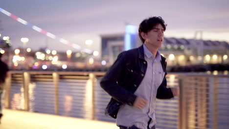 man running at night in the city