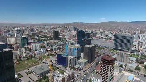 aerial drone shot beautiful buildings sunny afternoon. mongolia ulaanbaatar