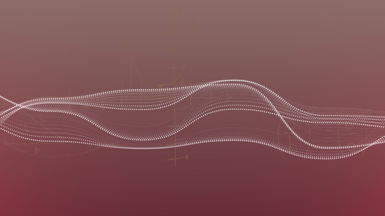 보라색 그라디언트 배경에 대한 디지털 파동과 수학적 방정식의 애니메이션