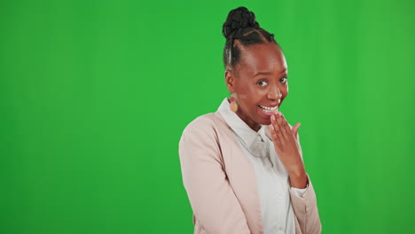 Face,-laughing-and-black-woman-pointing-on-green