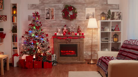 zoom en la toma de la habitación decorada para las vacaciones de navidad