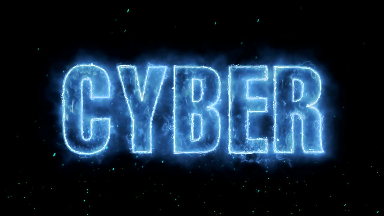 palabra cibernética ardiendo en fuego realista llamas chispas y humo animación de bucle continuo sin problemas