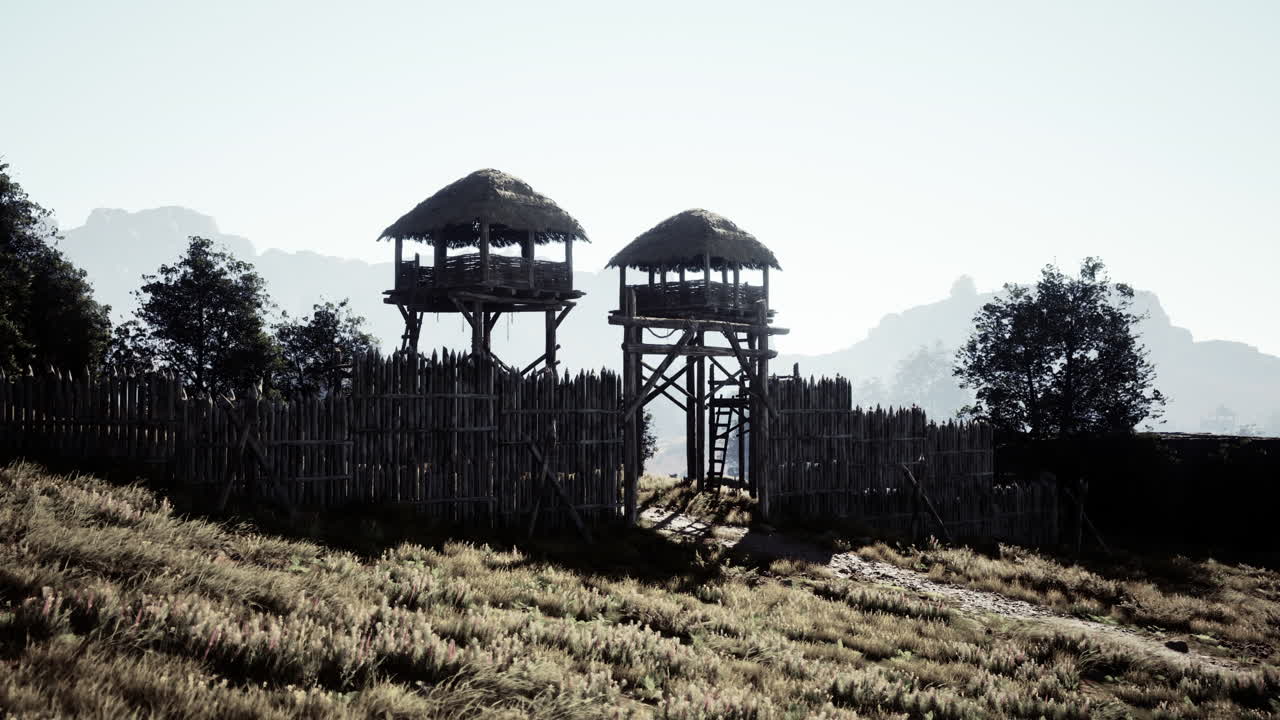 감시탑 이 있는 고대 목조 요새