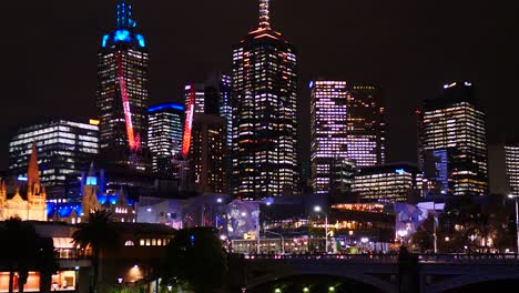 melbourne cbd skyline view at nighttime from southbank, yarra riverside nighttime, melbourne