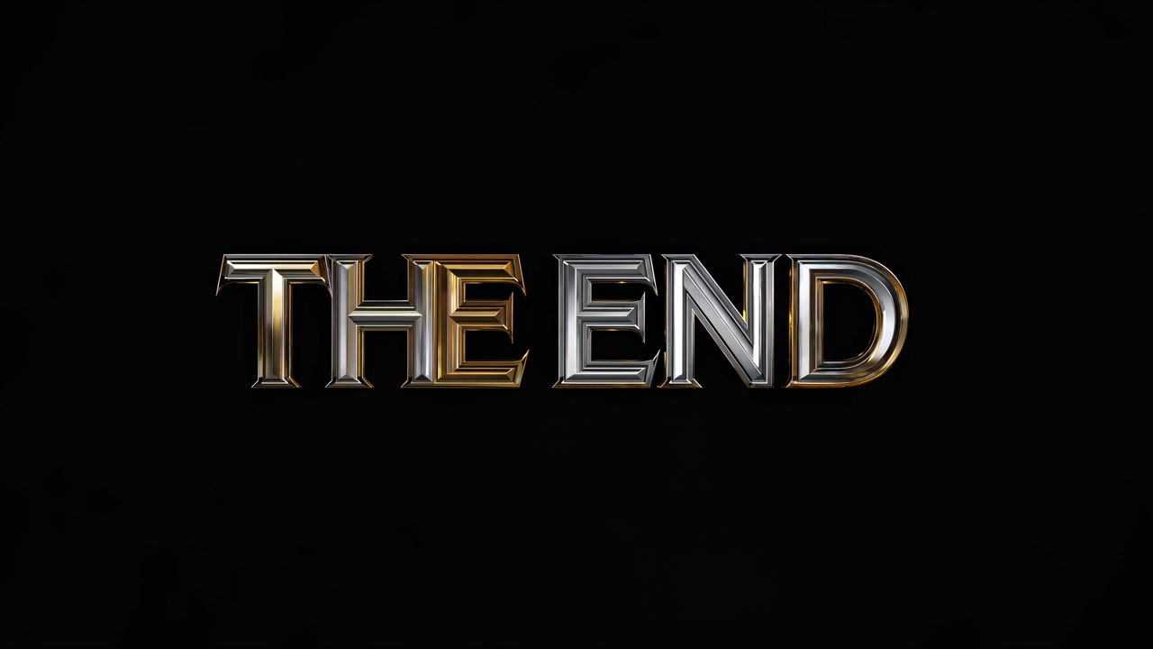 Metallic Gold and Silver 'The End' Text on Black Background