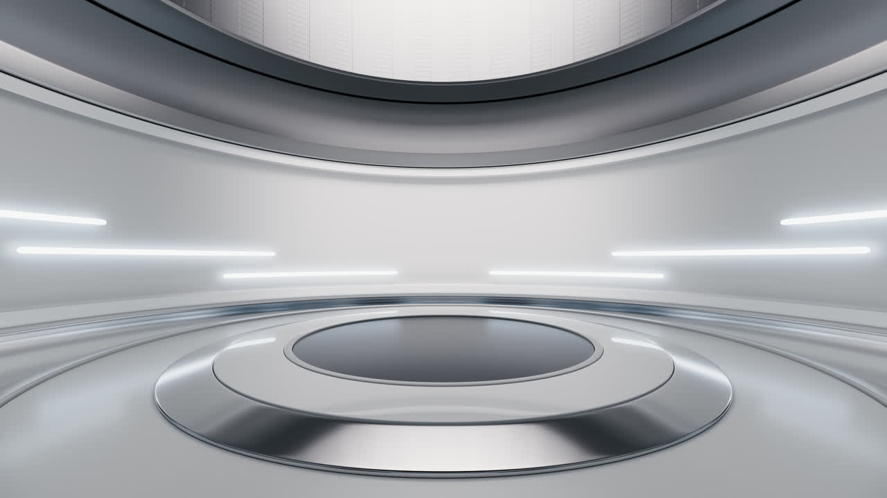 Empty stage in the futuristic round building, 3d rendering