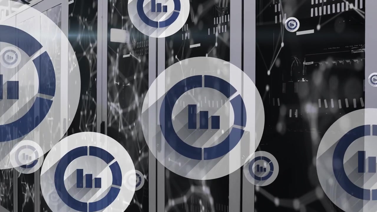 Animation of diagram icons over server room