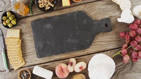 various food items on wooden board