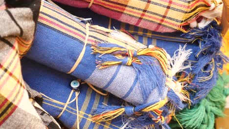 closeup of turkish towels stacked and folded