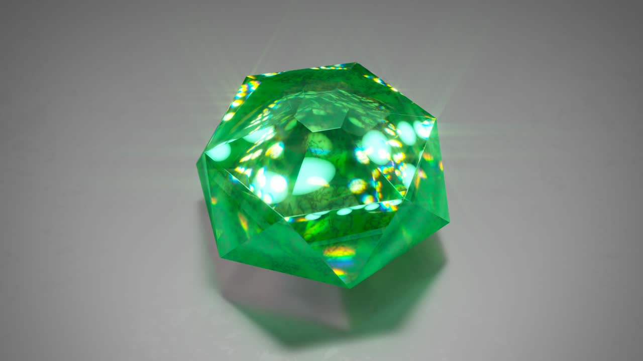 Green gemstone is spinning 3D render seamless loop animation