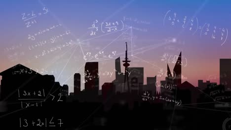 animación del procesamiento de datos financieros sobre la ciudad