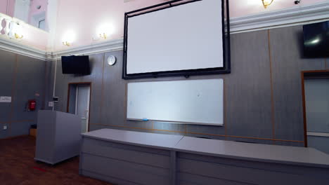 empty education room with interactive board. school modern classes at university.