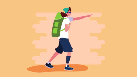 young adventurous man walking character animation