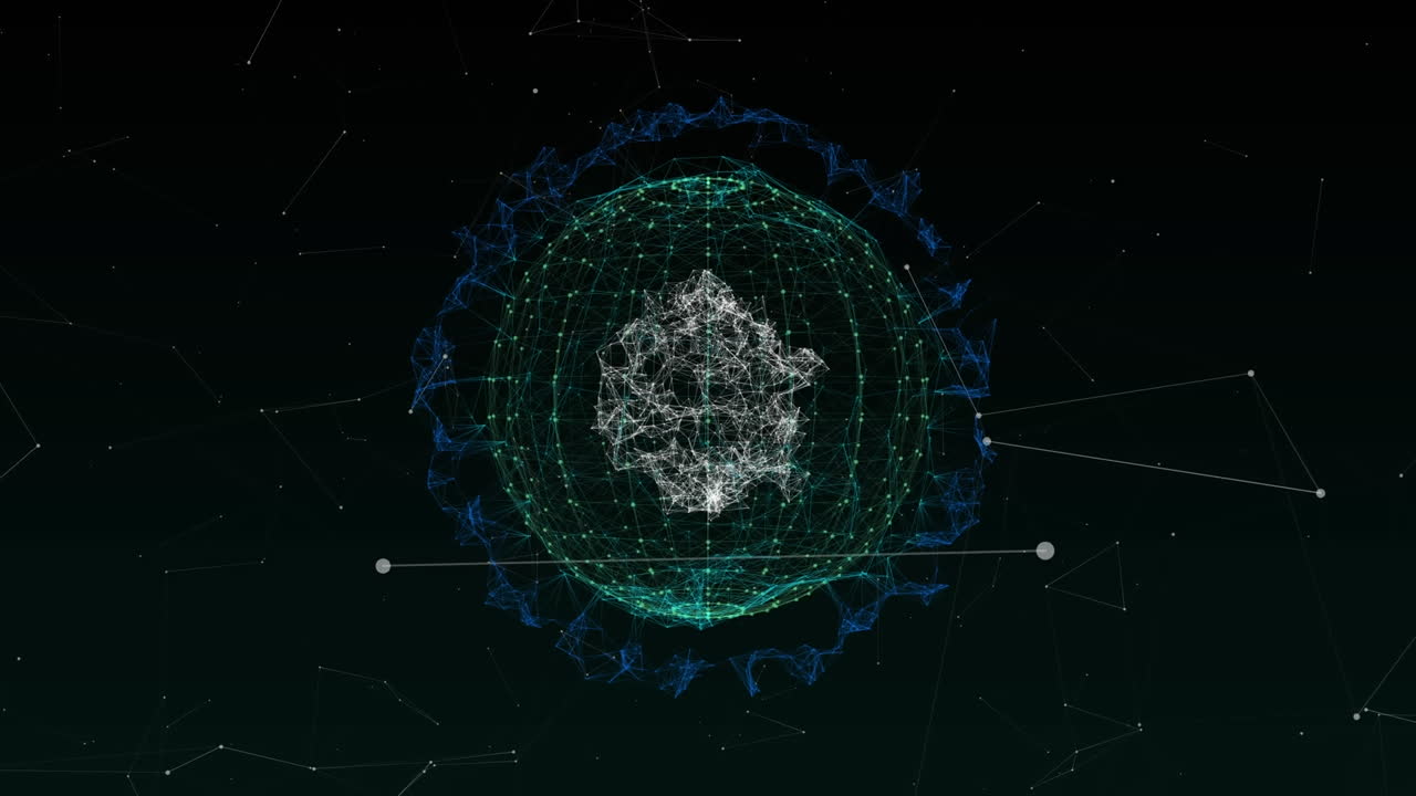 블랙 배경의 연결 네트워크의 글로브에 대한 분자 구조