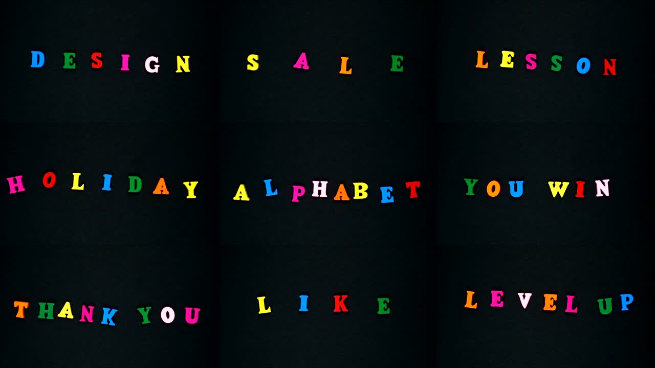 색을 바꾸는 다채로운 단어의 스플릿 스크린 콜라지