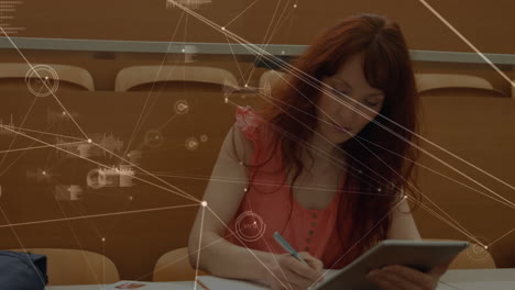 animación de la red de conexiones a través de una estudiante usando una tableta