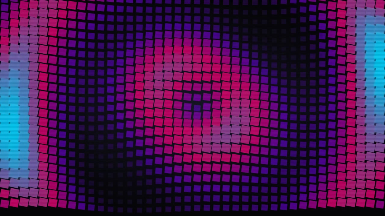 Sfondo astratto in movimento con una griglia quadrata al neon pulsante