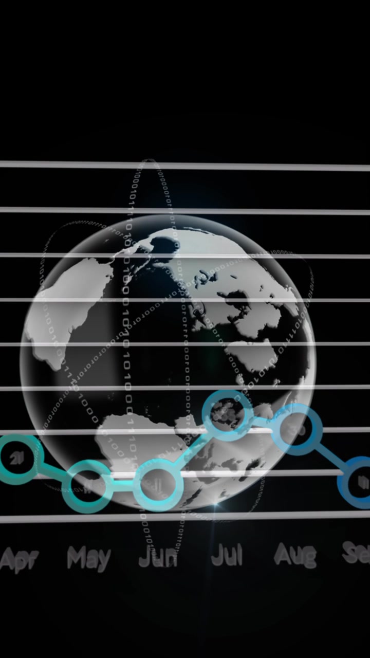 Animation of data processing over globe on black background