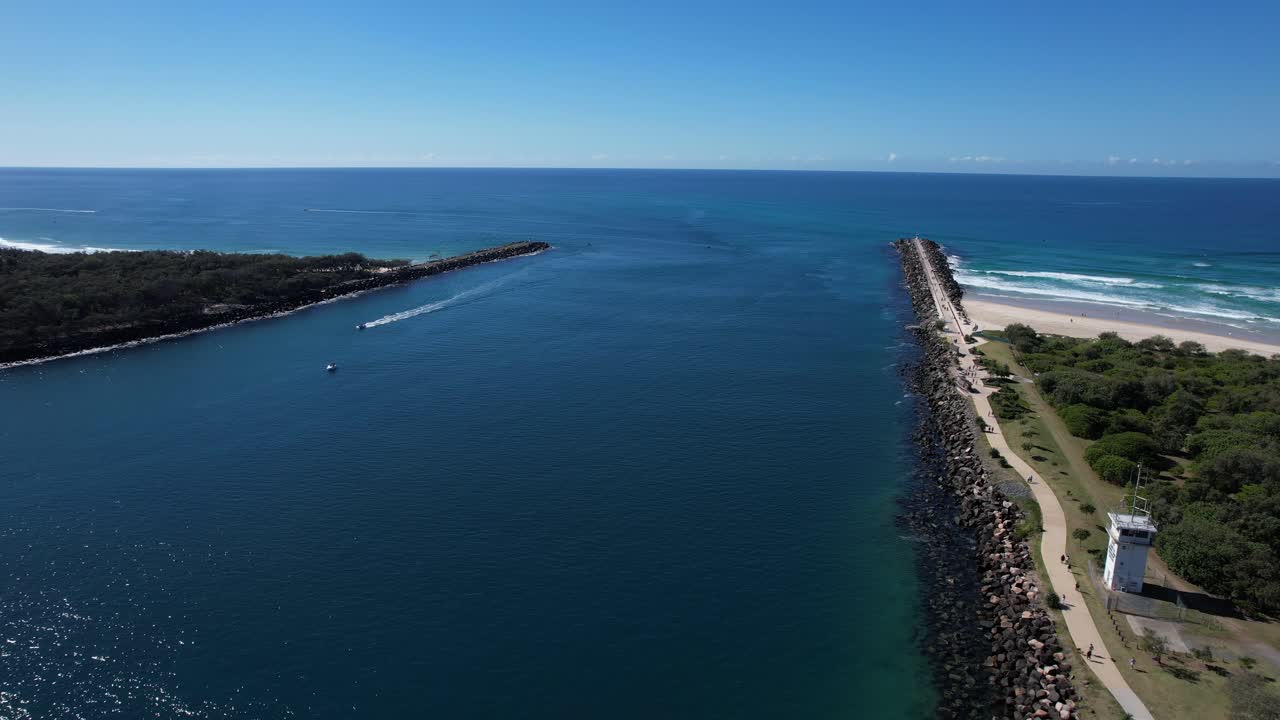 Flying Towards The Ocean - The Spit - South Stradbroke Island and Southport - Gold Coast - QLD - Queensland - Australia - Aerial Shot
