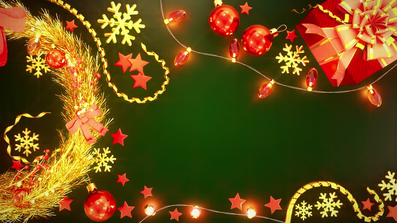 fondo de vacaciones de año nuevo con decoraciones en fondo verde - video de bucle