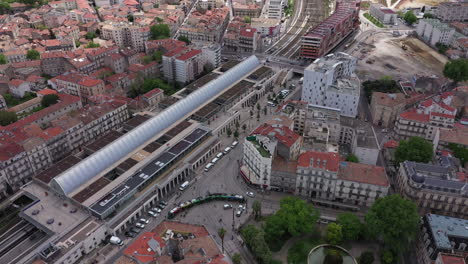 Train-station-and-buildings-in-construction-Montpellier-Saint-Roch-France-aerial