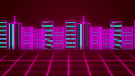 animación de un paisaje urbano en 3d dibujado en rosa y verde y rosa