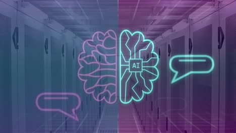 animación de todo el texto y el icono, procesamiento de datos a través de servidores informáticos