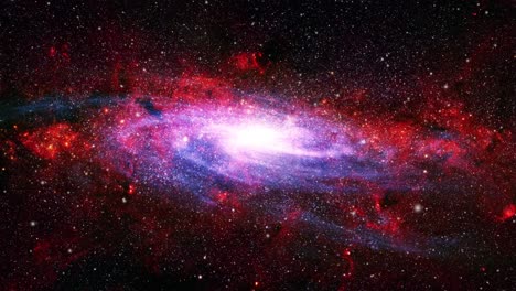 galaxy surrounded by red nebula clouds, universe