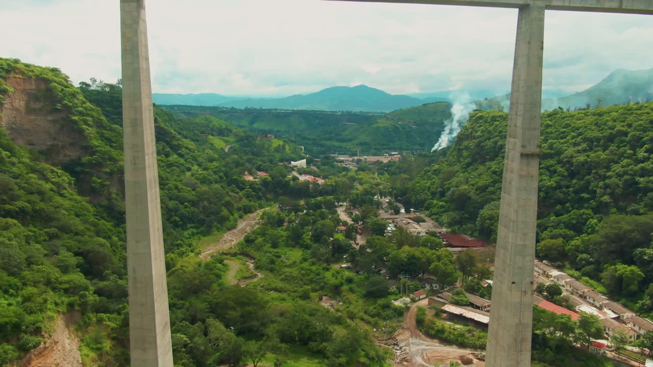 Aerial close-up of the bridge's structure in Atenquique, Jalisco