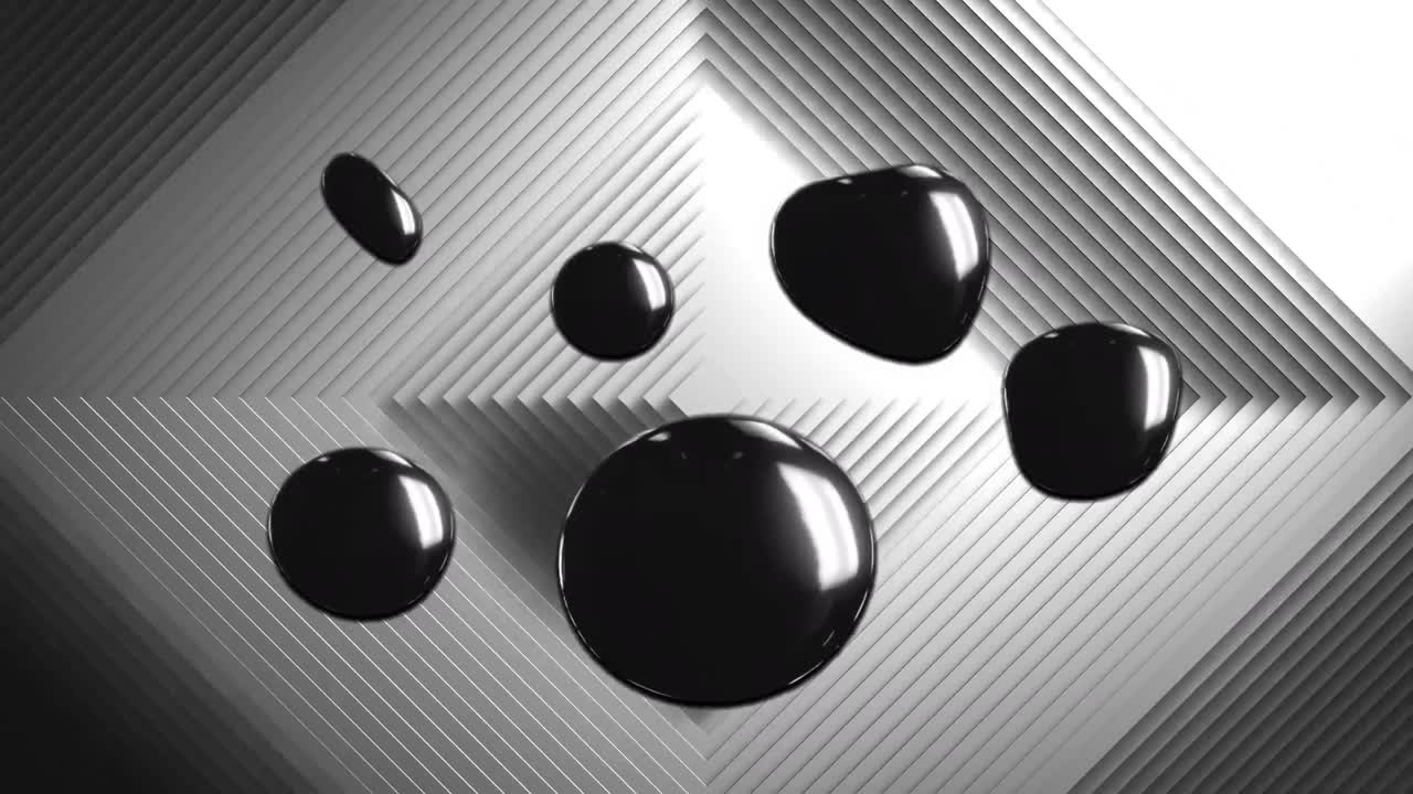 움직이는 회색 사각형 표면 위에 검은 액체의 애니메이션