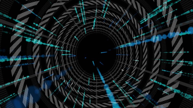 Animation of network of circles over blue glowing light trails