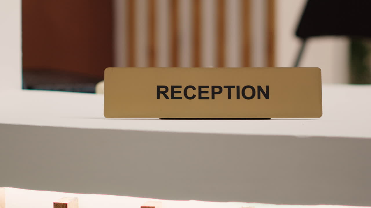 Resort foyer check in reception sign