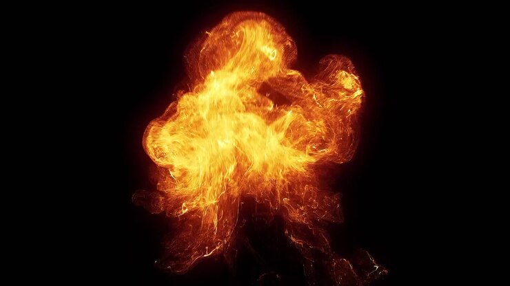 Large Fiery Explosion Isolated on Black Background