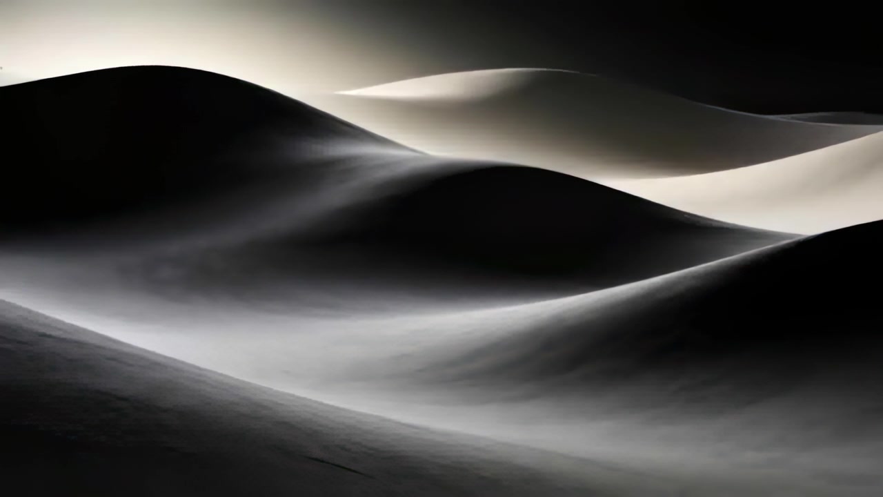 Casting low-angle sun revealing dune crests in desert with faint haze, softening lee slopes