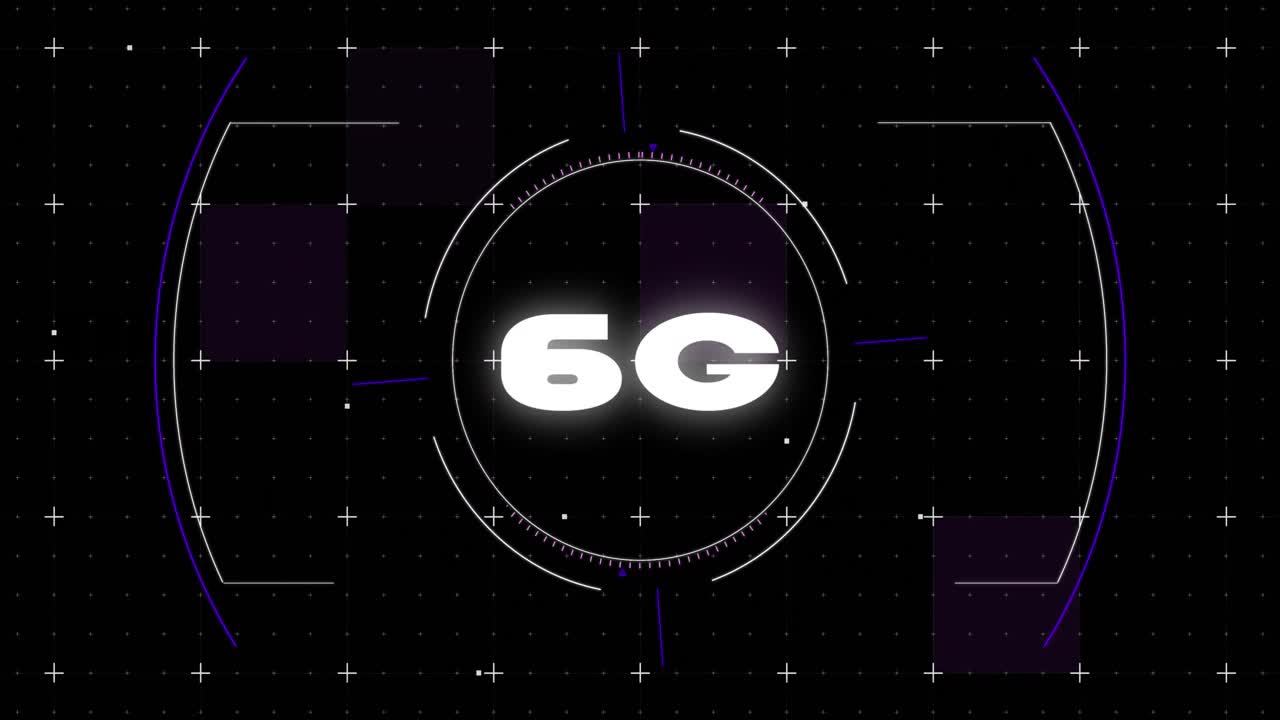 Animazione di testo 6G, schermo ed elaborazione dati informatica