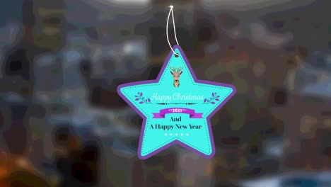 Star-shaped-happy-christmas-and-new-year-text-banner-against-tall-buildings-in-background