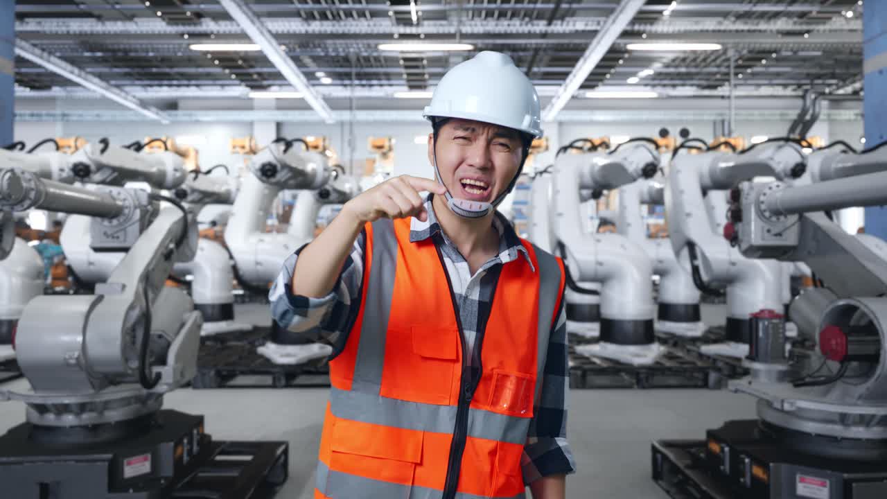 로 팔 을 직면 한 분노 한 공장 노동자