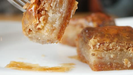 close up of baklava on a plate