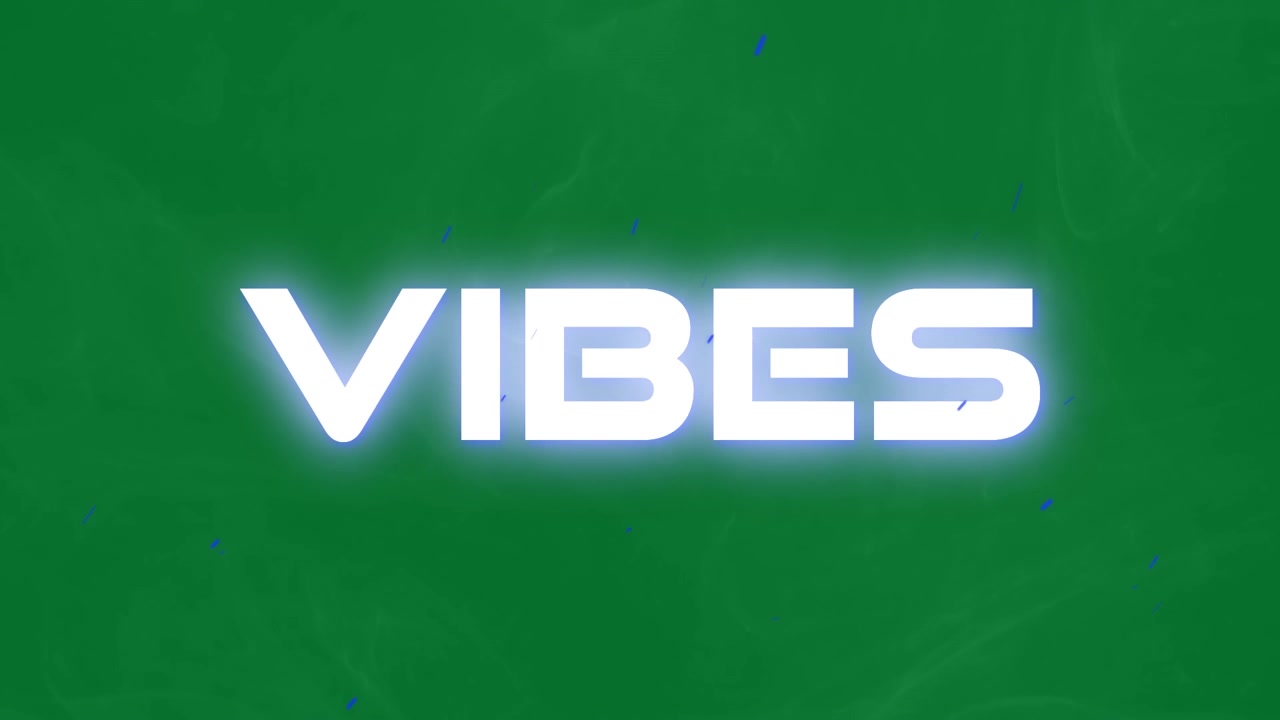 Vintage-style animation of "vibes" with blue particles on a grey background.
