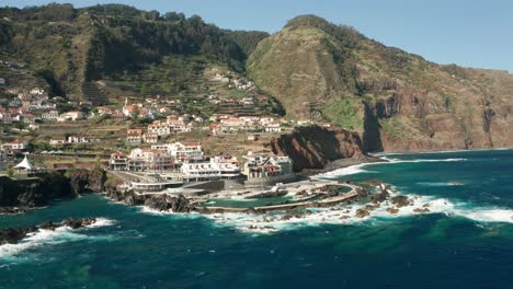 popular natural swimming pools at porto moniz with panoramic background view