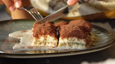 a person eating a delicious chocolate dessert